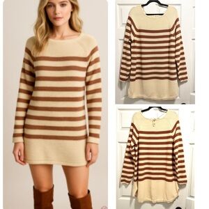 FREE PEOPLE Beach Long Sweater or Dress Striped Cotton Long Sleeve Size Large